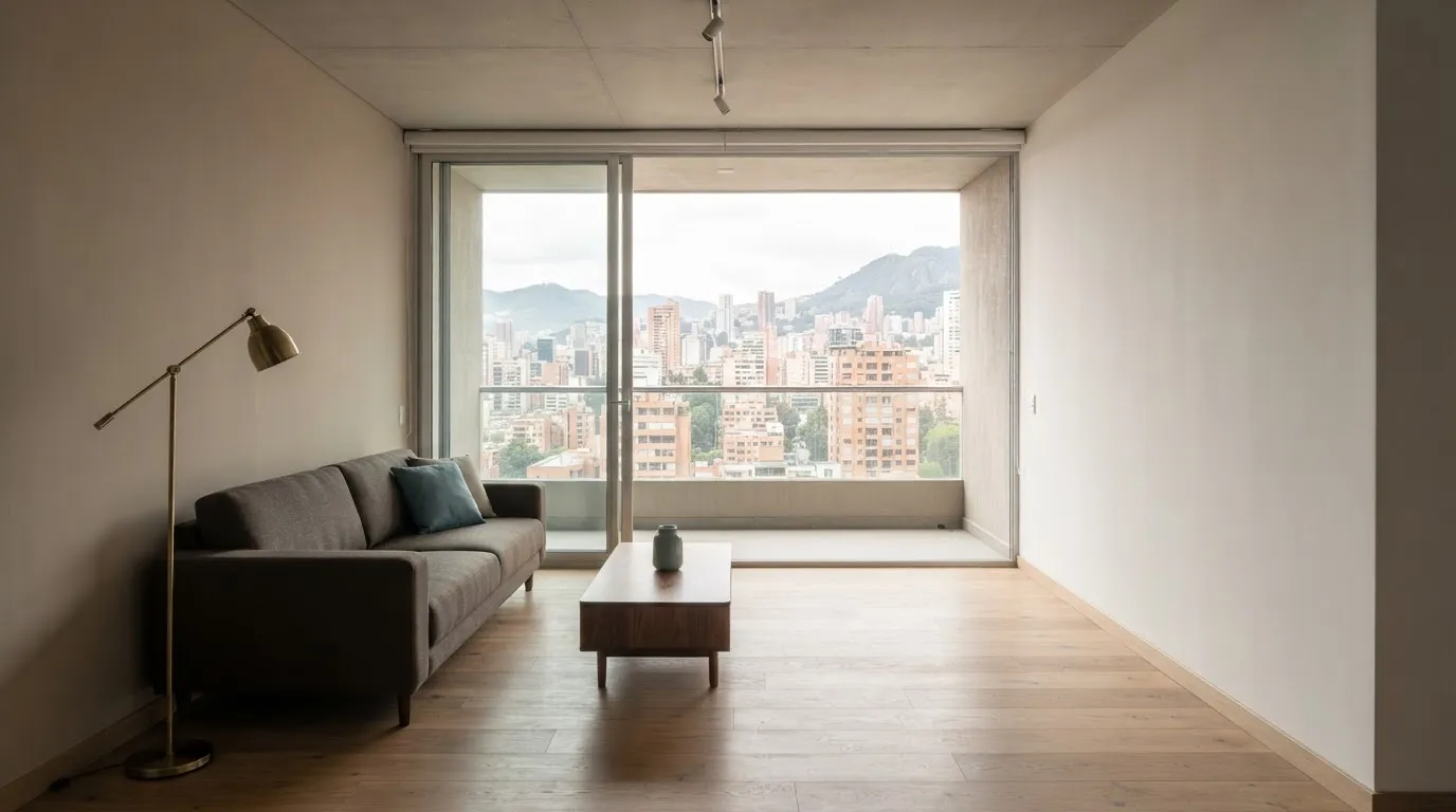 Departamento en una torre residencial, con el vecino audible del otro lado de la medianera